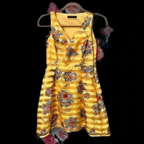 Banana Republic Gold Floral Print Fit and Flare Dress Women's Size‎ 0 - Picture 1 of 8